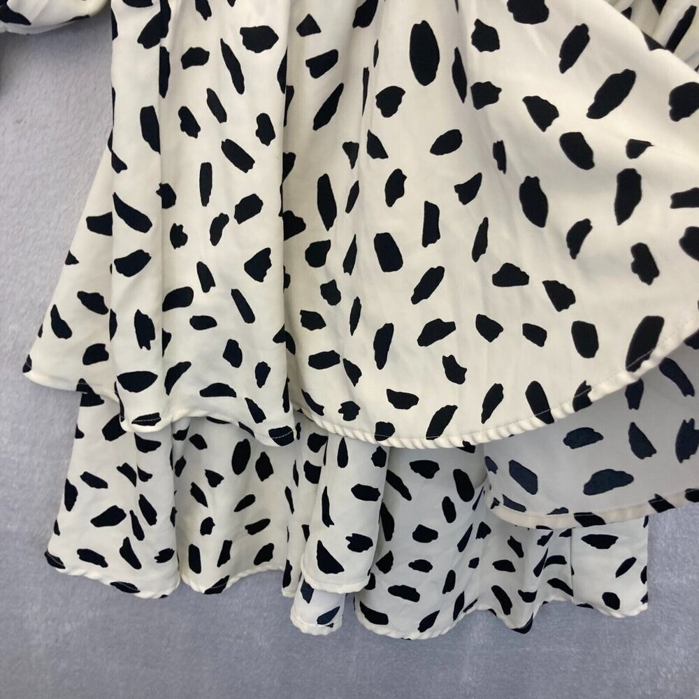 Umgee Dalmatian Tiered Ruffle Dress Size Large White Polka Dot 3/4 Sleeve Spring - Picture 11 of 13